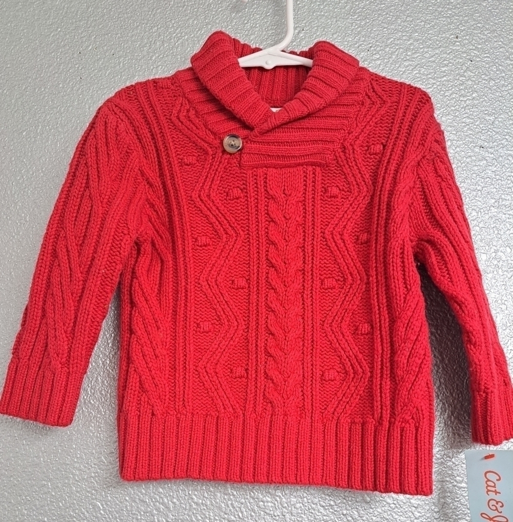 NWT Cat & Jack Boy's Red Shawl Collar Sweater Size 18M - Picture 1 of 6